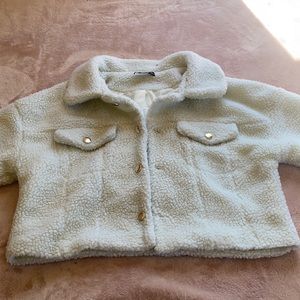 Cream colored cropped Teddy Jacket